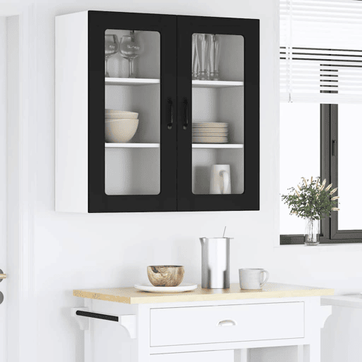 Lote de 2 Armários de cozinha suspendidos - Cozinha modular Colgantes Preto 40 x 31 x 80 cm