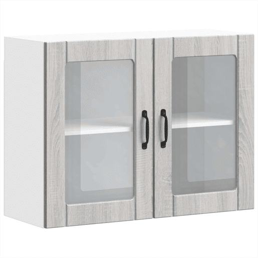 Armário de parede de cozinha - Cozinha modular porta vidro cinza sonoma