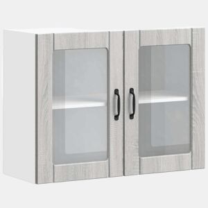 Armário de parede de cozinha - Cozinha modular porta vidro cinza sonoma