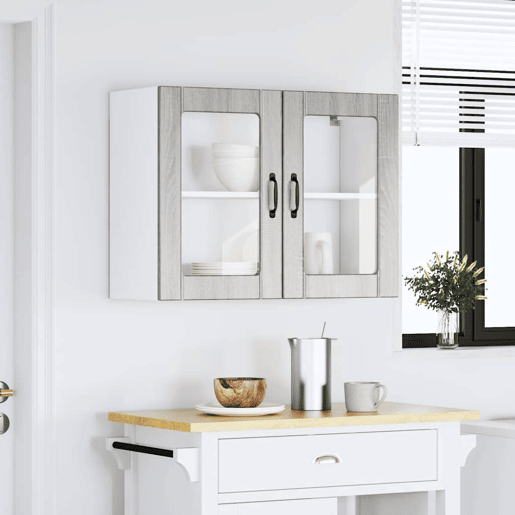 Armário de parede de cozinha - Cozinha modular porta vidro cinza sonoma