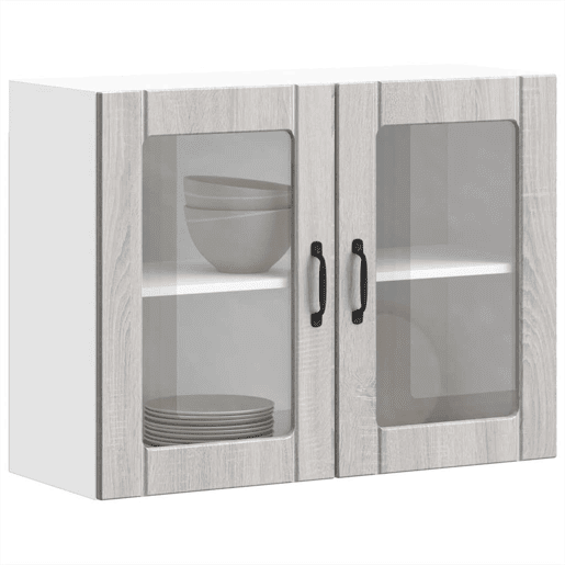 Armário de parede de cozinha - Cozinha modular porta vidro cinza sonoma