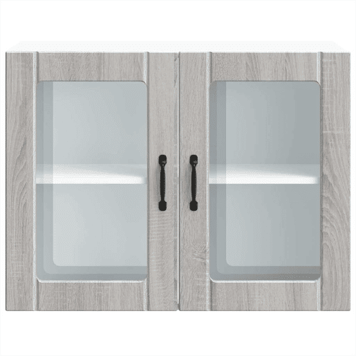 Armário de parede de cozinha - Cozinha modular porta vidro cinza sonoma