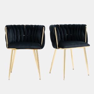 Cadeira de jantar para 2 pessoas - luxo moderno, veludo, pernas metálicas douradas - Preto