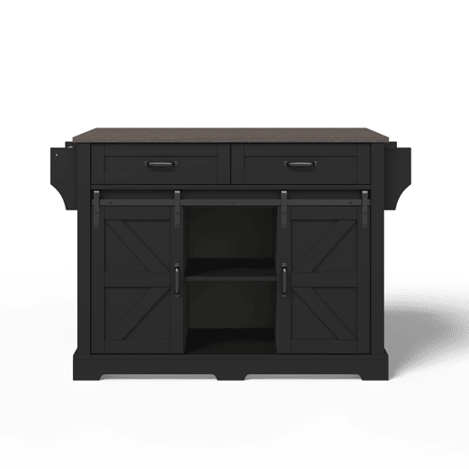 Ilha de cozinha 120x45x91 cm - bancada rebatível, rodas, portas deslizantes e gavetas - preto