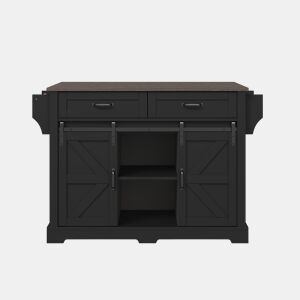 Ilha de cozinha 120x45x91 cm - bancada rebatível, rodas, portas deslizantes e gavetas - preto