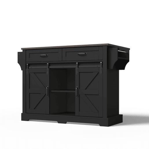 Ilha de cozinha 120x45x91 cm - bancada rebatível, rodas, portas deslizantes e gavetas - preto