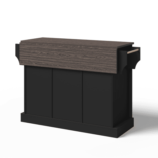 Ilha de cozinha 120x45x91 cm - bancada rebatível, rodas, portas deslizantes e gavetas - preto
