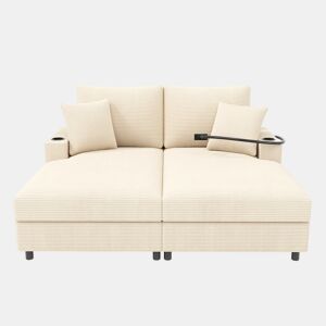 Sofá-cama XXL - Função de descanso, suporte para telemóvel, porta USB e porta-copos - Bege