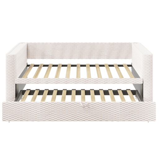 Cama de dia 90x200 cm - Sofá-cama multifuncional com barra LED - Bege