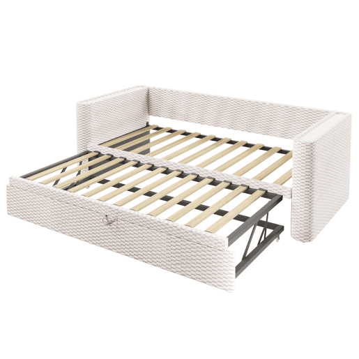 Cama de dia 90x200 cm - Sofá-cama multifuncional com barra LED - Bege