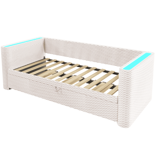 Cama de dia 90x200 cm - Sofá-cama multifuncional com barra LED - Bege