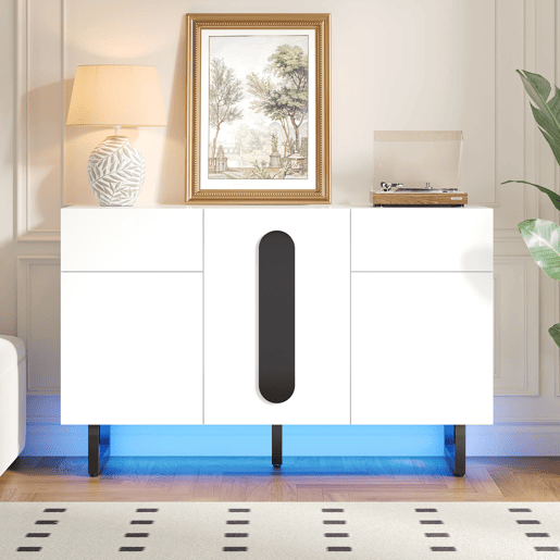 Aparador 120 cm - Grande capacidade de armazenamento, gavetas e portas - Branco
