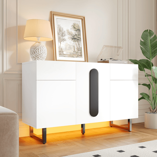 Aparador 120 cm - Grande capacidade de armazenamento, gavetas e portas - Branco