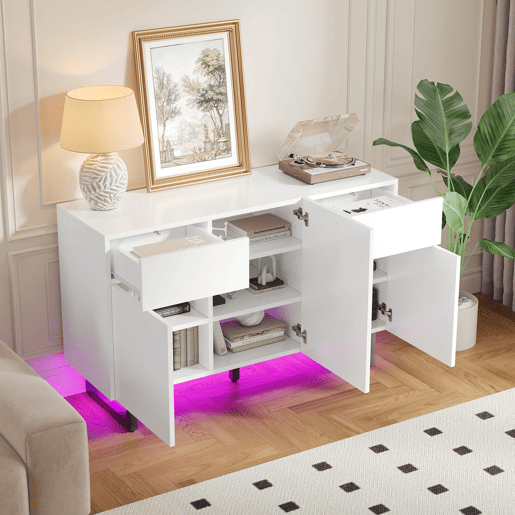Aparador 120 cm - Grande capacidade de armazenamento, gavetas e portas - Branco