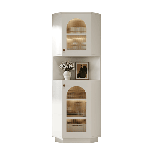 Móvel de casa de banho 45x45x166,5 cm - Esquina, luz LED, prateleiras ajustáveis, aberto - Branco