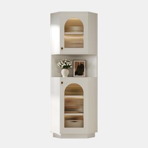 Móvel de casa de banho 45x45x166,5 cm - Esquina, luz LED, prateleiras ajustáveis, aberto - Branco