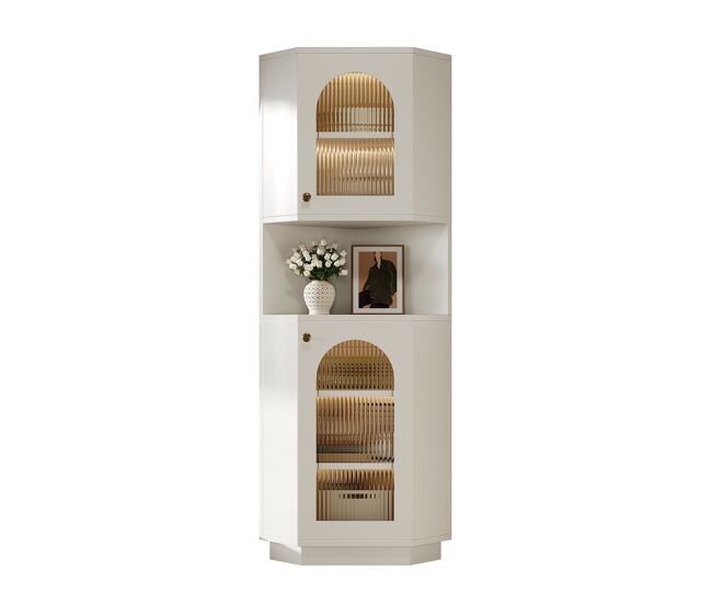 Mueble de baño 45x45x166,5 cm - esquina, luz led, estantes ajustables, abierto - blanco
