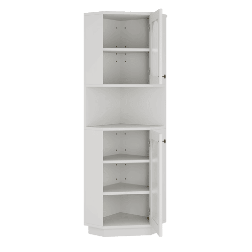 Móvel de casa de banho 45x45x166,5 cm - Esquina, luz LED, prateleiras ajustáveis, aberto - Branco