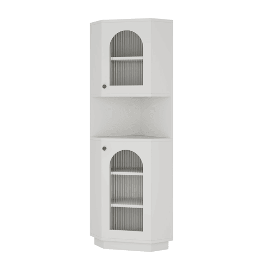 Móvel de casa de banho 45x45x166,5 cm - Esquina, luz LED, prateleiras ajustáveis, aberto - Branco