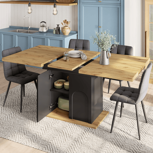 Mesa de jantar extensível 110-140x80 cm - dobrável, 4-6 pessoas, com arrumação - pretanatural Mesa de jantar extensível 110-140x80 cm - dobrável, 4-6 pessoas, com arrumação - pretanatural