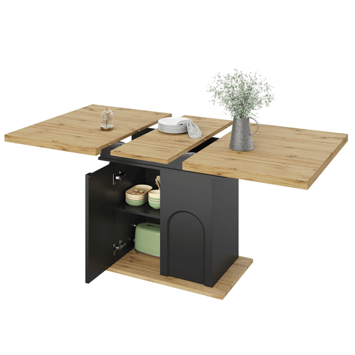 Mesa de jantar extensível 110-140x80 cm - dobrável, 4-6 pessoas, com arrumação - pretanatural Mesa de jantar extensível 110-140x80 cm - dobrável, 4-6 pessoas, com arrumação - pretanatural