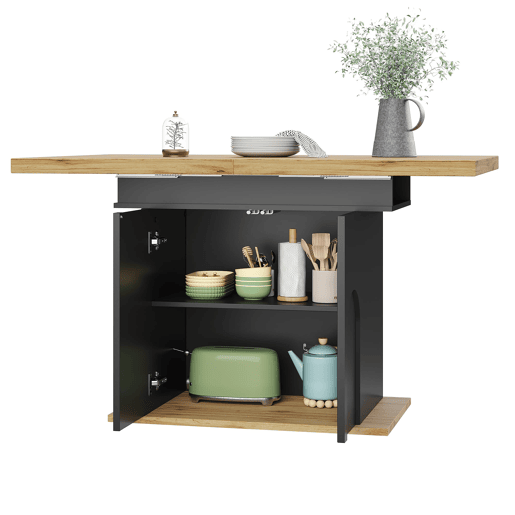 Mesa de jantar extensível 110-140x80 cm - dobrável, 4-6 pessoas, com arrumação - pretanatural Mesa de jantar extensível 110-140x80 cm - dobrável, 4-6 pessoas, com arrumação - pretanatural