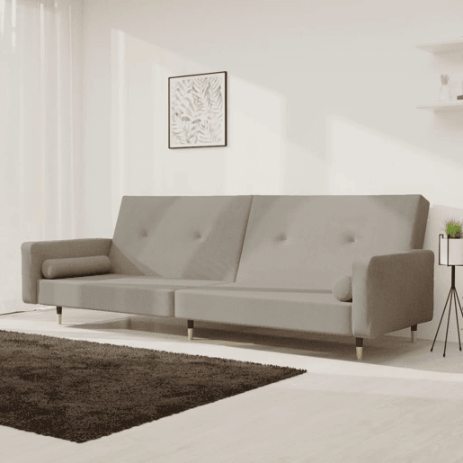 Sofá-cama, Sofá conversível 2 lugares com duas almofadas veludo cinzento-claro