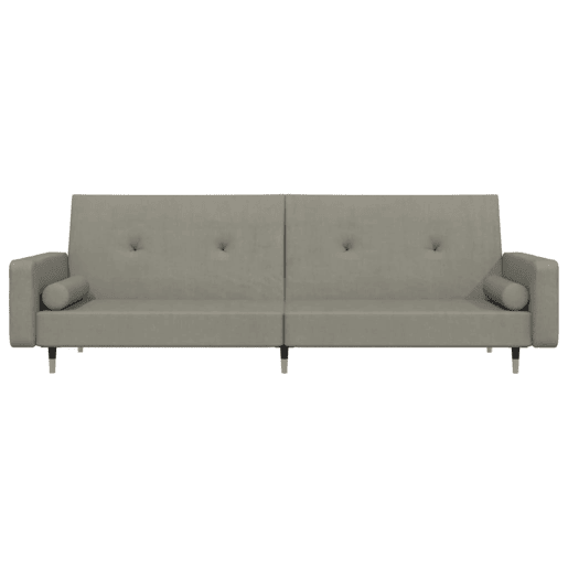 Sofá-cama, Sofá conversível 2 lugares com duas almofadas veludo cinzento-claro