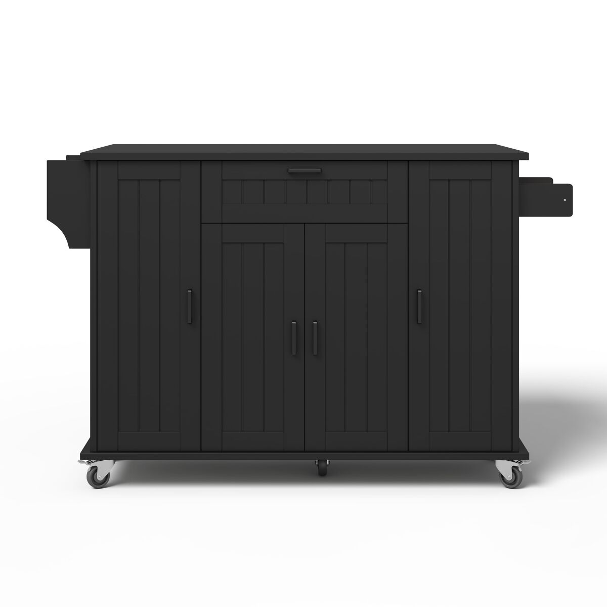 Isla de cocina 120x45(70)x95 - 4 puertas, 1 cajón, estantes especias, toalleros dobles - negro