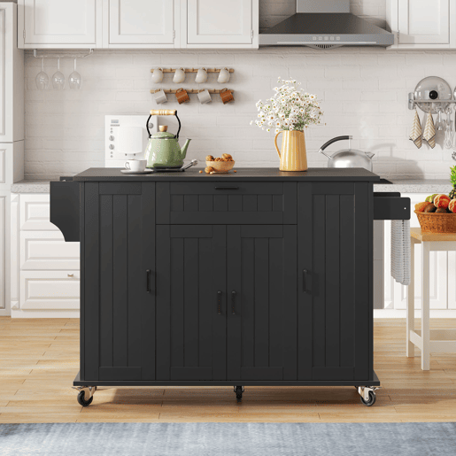 Ilha de cozinha 120x45(70)x95 - 4 portas, 1 gaveta, prateleiras para especiarias, toalheiros duplos - Preto Ilha de cozinha 120x45(70)x95 - 4 portas, 1 gaveta, prateleiras para especiarias, toalheiros duplos - Preto