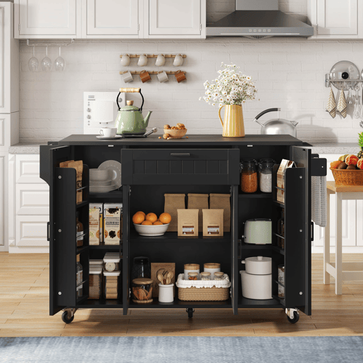 Ilha de cozinha 120x45(70)x95 - 4 portas, 1 gaveta, prateleiras para especiarias, toalheiros duplos - Preto Ilha de cozinha 120x45(70)x95 - 4 portas, 1 gaveta, prateleiras para especiarias, toalheiros duplos - Preto