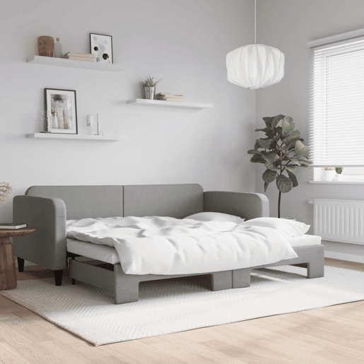 Sofá-cama, Sofá conversível com gavetão 90x200 cm tecido cinzento-claro Sofá-cama, Sofá conversível com gavetão 90x200 cm tecido cinzento-claro