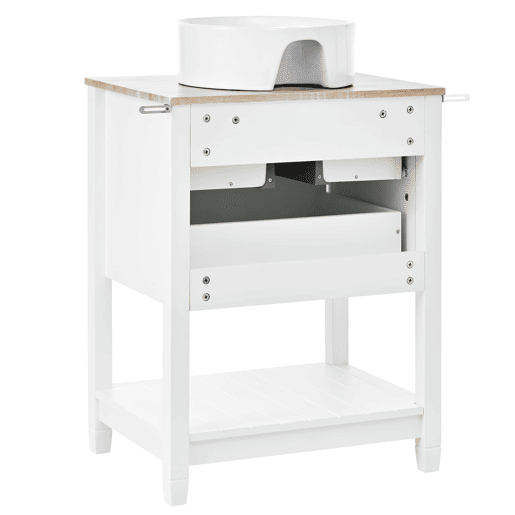 Móvel de casa de banho 60x45x91 cm - Lavatório redondo em cerâmica, 2 gavetas e prateleira aberta - Branco+Natural Móvel de casa de banho 60x45x91 cm - Lavatório redondo em cerâmica, 2 gavetas e prateleira aberta - Branco+Natural