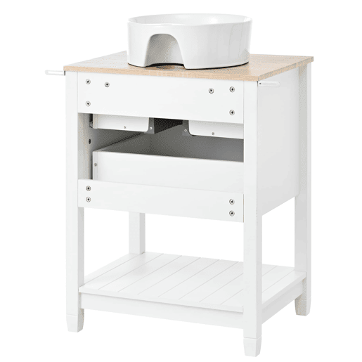 Móvel de casa de banho 60x45x91 cm - Lavatório redondo em cerâmica, 2 gavetas e prateleira aberta - Branco+Natural Móvel de casa de banho 60x45x91 cm - Lavatório redondo em cerâmica, 2 gavetas e prateleira aberta - Branco+Natural