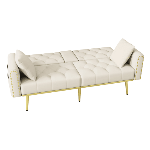 Sofá-cama duplo reclinável para 2 pessoas - 3 posições ajustáveis, com porta-copos - Bege