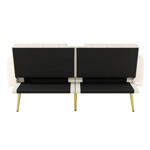 Sofá-cama duplo reclinável para 2 pessoas - 3 posições ajustáveis, com porta-copos - Bege