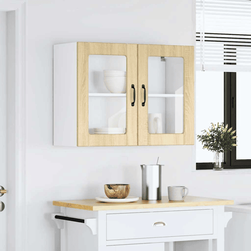 Armário de parede de cozinha - Cozinha modular porta vidro carvalho sonoma