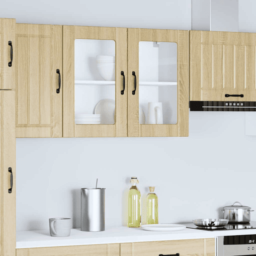 Armário de parede de cozinha - Cozinha modular porta vidro carvalho sonoma