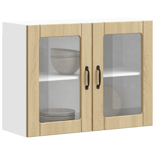 Armário de parede de cozinha - Cozinha modular porta vidro carvalho sonoma