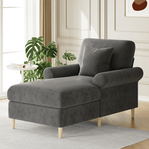 Poltrona Relax XXL - Poltrona de leitura, reclinável, de veludo - Cinza