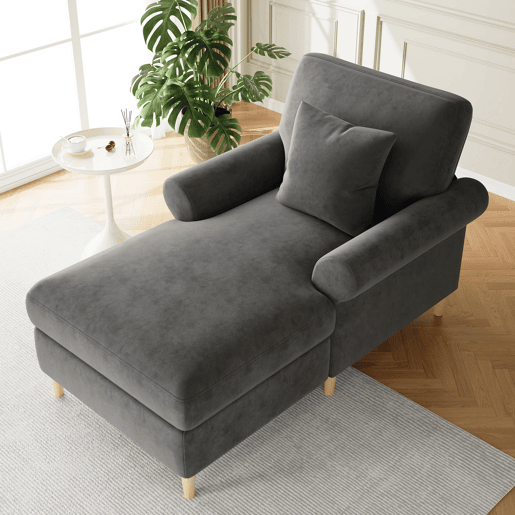 Poltrona Relax XXL - Poltrona de leitura, reclinável, de veludo - Cinza
