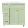 Móvel de casa de banho 81,7 cm - Lavatório cerâmico, arrumação multifuncional, pés em madeira, design moderno - Verde