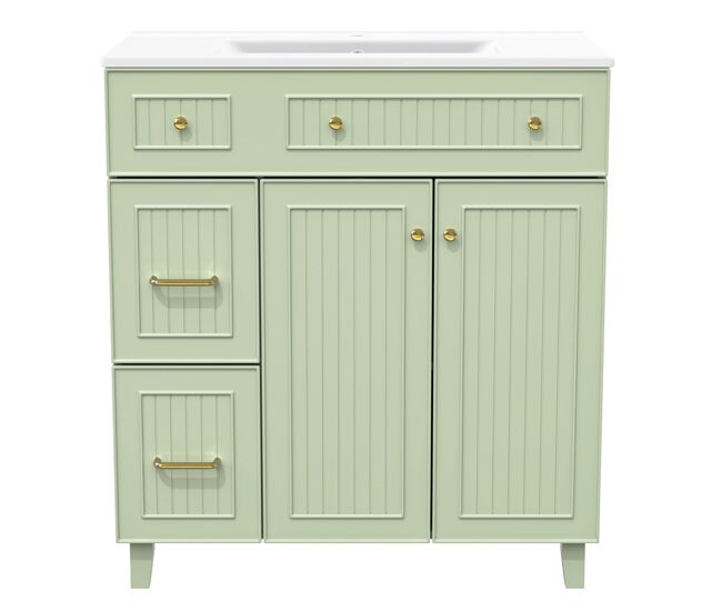 Mueble de baño 81,7 cm - lavabo cerámico, almacenamiento multifunción, patas madera, diseño moderno - verde