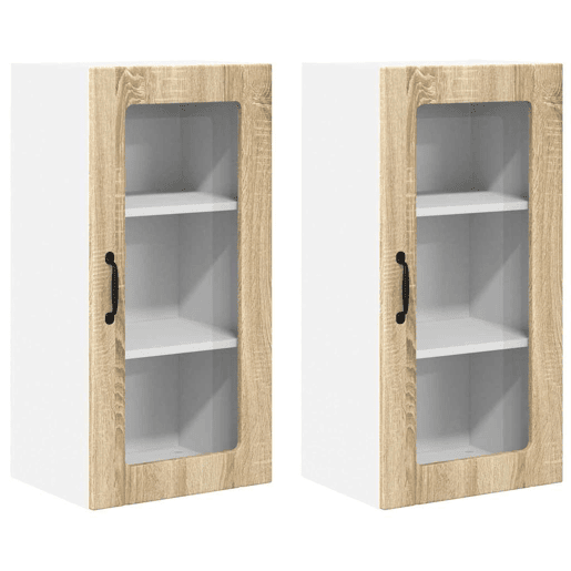 Lote de 2 Armários de cozinha suspendidos - Cozinha modular Colgantes com porta Carvalho Sonoma