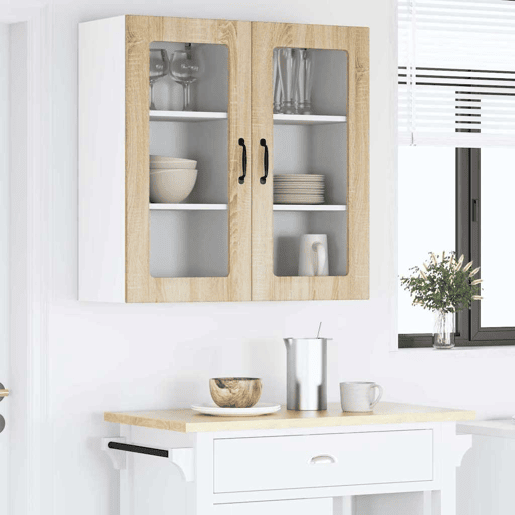 Lote de 2 Armários de cozinha suspendidos - Cozinha modular Colgantes com porta Carvalho Sonoma