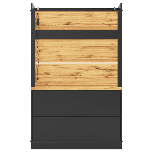 Armário de cozinha alto 107x43x184 cm - vitrina com LED e prateleiras abertas - preto