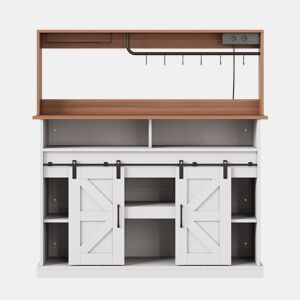 Barra de café 120 cm - com porta-copos, tomadas e espaço de armazenamento, estilo rústico - Branco