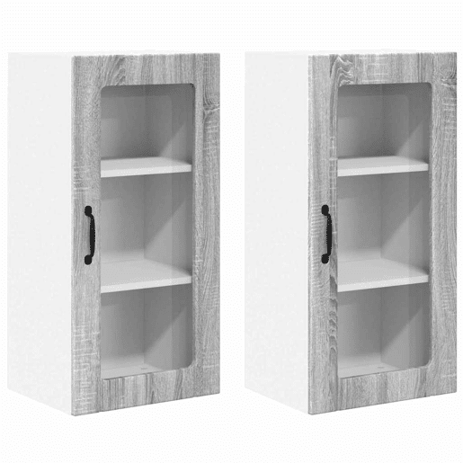Lote de 2 Armários de cozinha suspendidos - Cozinha modular Colgantes Cinza Sonoma 40 x 31 x 80 cm