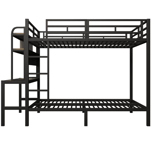 Cama alta 140x200 cm - Com secretária, LED, USB, grade de segurança, preta