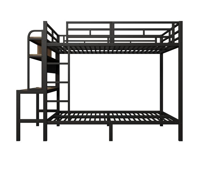 Cama alta 140x200 cm - con escritorio, led, usb, barandilla de seguridad, negro